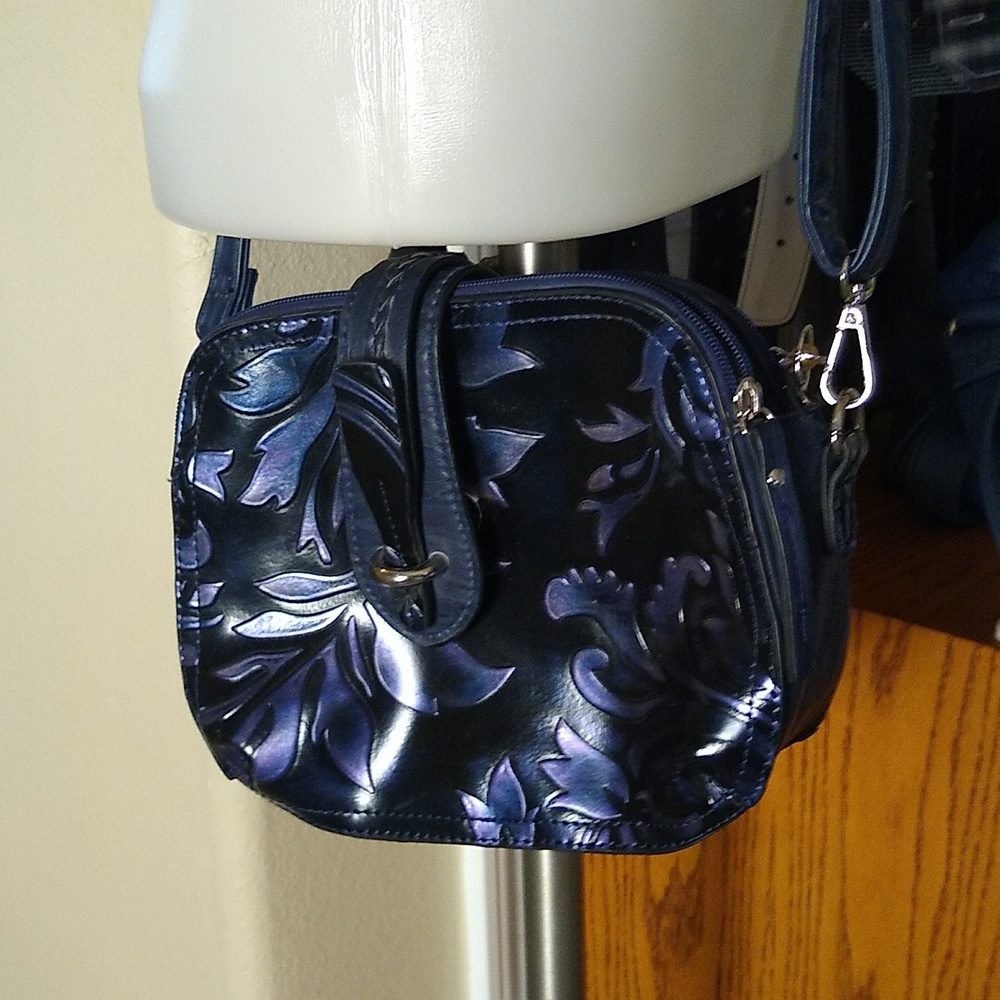 M.C. purple & navy floral textured crossbody bag